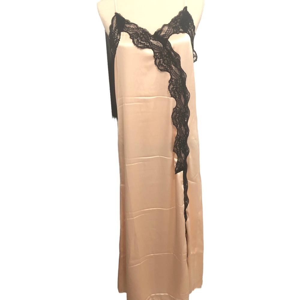 High Slit Silky Lace Long Chemise Nightgown - Picture 4 of 5